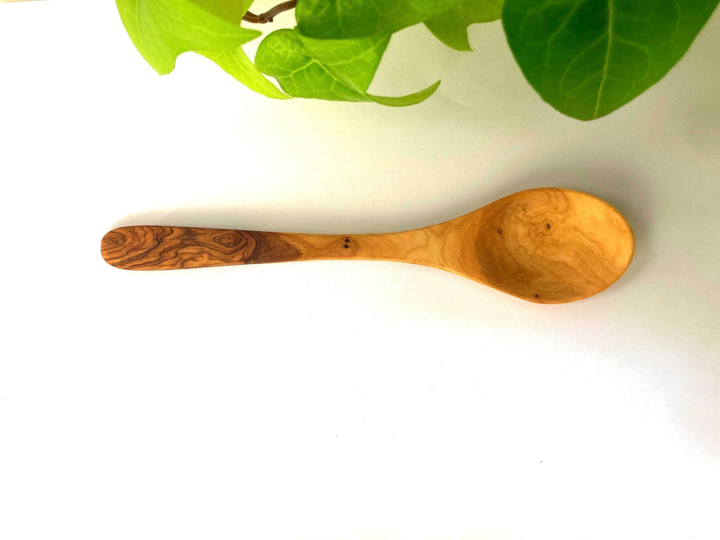 Rustic Olive Wood Cereal Bowl With Spoon, Live Edge With Bark, Food Safe, 14cm