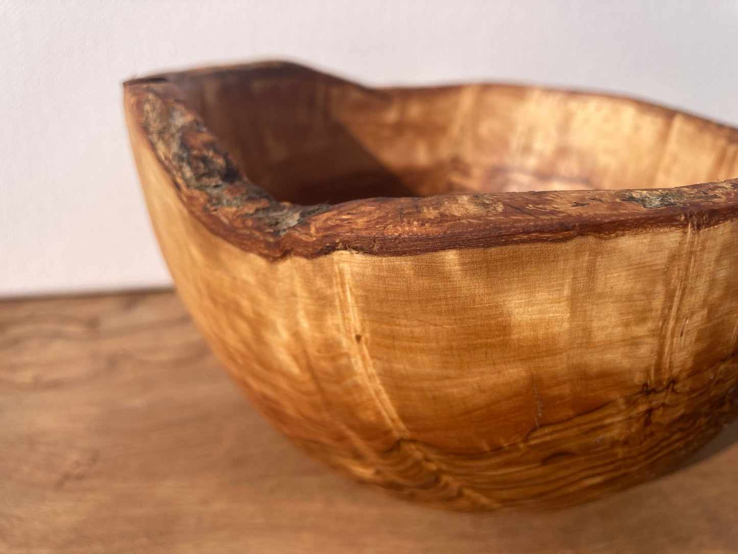 Large Rustic Olive Wood Bowl, Wild Rim With Bark, Eco Friendly, Sustainabley Sourced, Food Safe, Wooden Cereal Bowl, Unique Zero Waste Gift