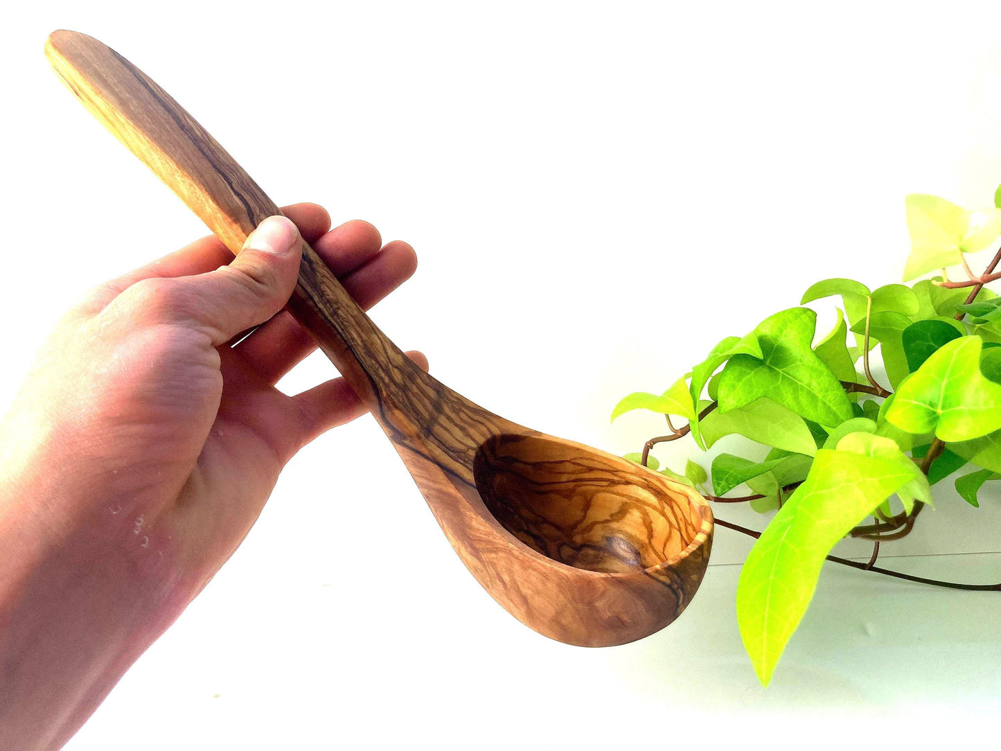 Traditional Olive Wood Ladle, Large Serving Spoon, Rustic Sauna Ladle, Kitchen Utensils, Handemade Soup Spoon, Zero Waste Gifts 30cm