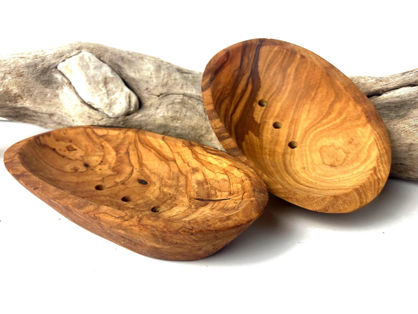 Natural Olive Wood Soap Dishes, Handmade Soap Saver, Oval Wooden Soap Holder, Eco-Friendly Sustainable Bath Accessory, Zero Waste Gift, 12cm