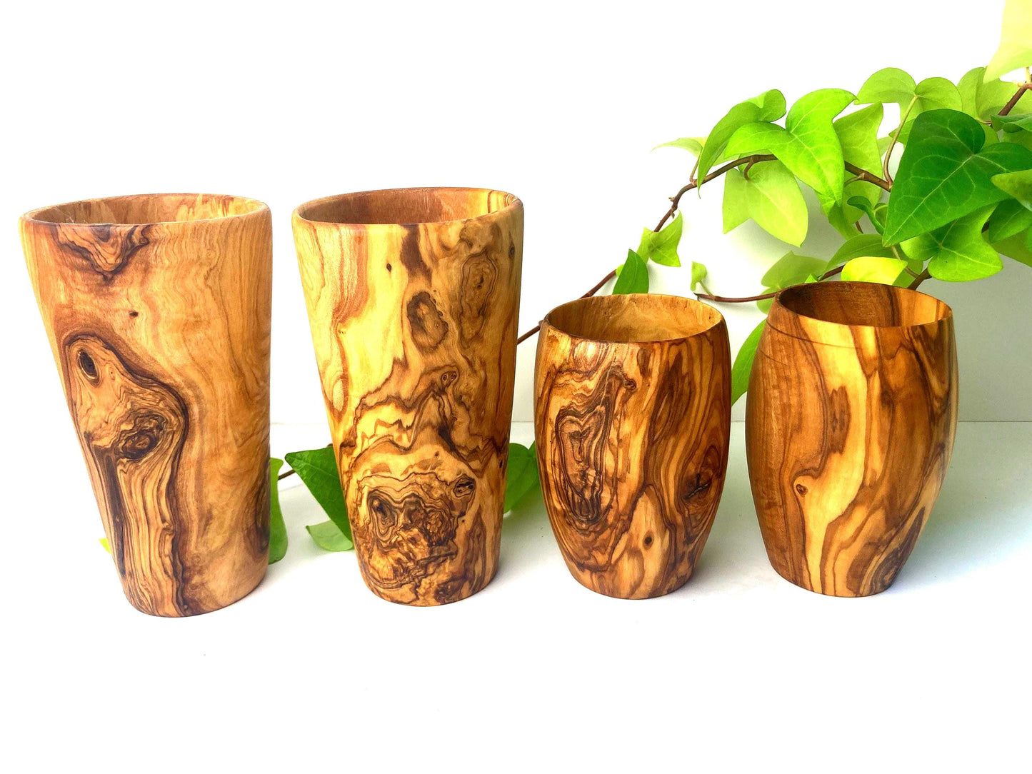 Handmade Olive Wood Drinking Cup, Conical And Barrel Style, Toothbrush Holder, Wood Tumbler, Utensil Holder, Rustic Wooden Terracotta Pot