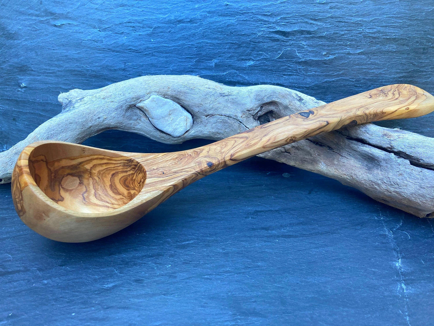 Traditional Olive Wood Ladle, Large Serving Spoon, Rustic Sauna Ladle, Kitchen Utensils, Handemade Soup Spoon, Zero Waste Gifts 30cm