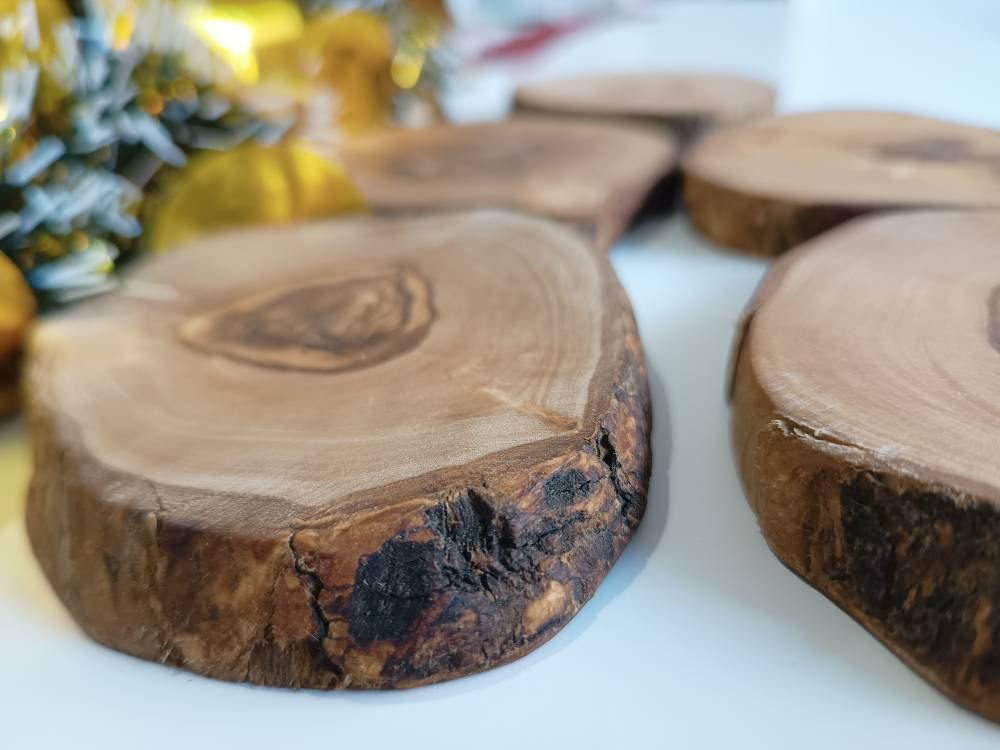 Olive Wood Coasters Set Of 5, Rustic, Handmade, Wooden Slabs, Bar Decor, Zero Waste Gift 14cm x 13cm Unique Gift, Natural Gift, Wedding Gift