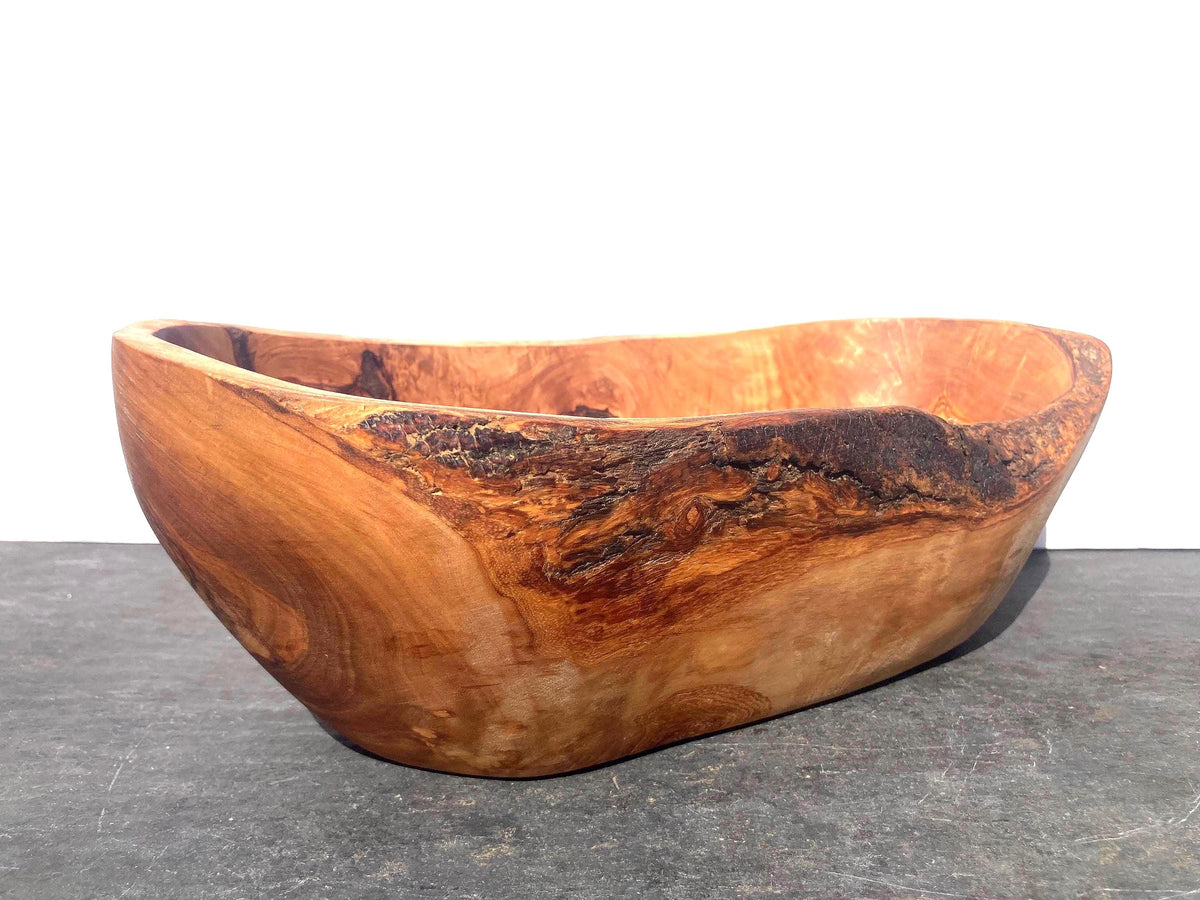 Extra Large Olive Wood Fruit Bowl, 37cm Live Edge Handmade Serving Bowl