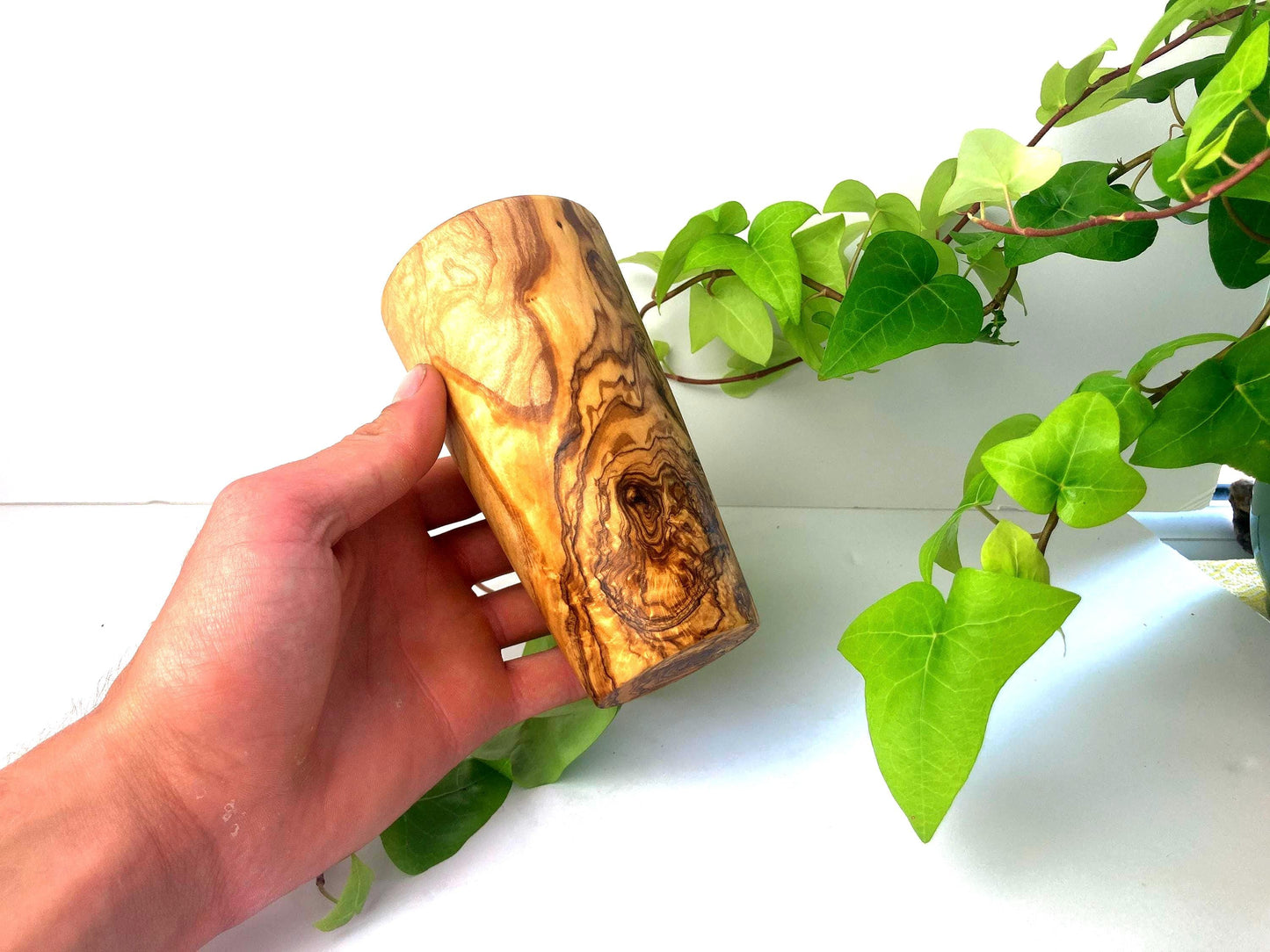 Handmade Olive Wood Drinking Cup, Conical And Barrel Style, Toothbrush Holder, Wood Tumbler, Utensil Holder, Rustic Wooden Terracotta Pot
