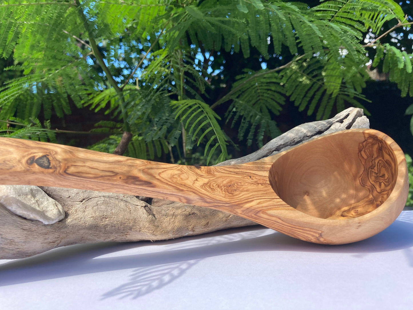 Traditional Olive Wood Ladle, Large Serving Spoon, Rustic Sauna Ladle, Kitchen Utensils, Handemade Soup Spoon, Zero Waste Gifts 30cm