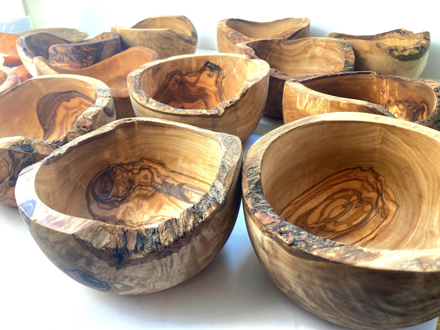 Rustic Olive Wood Cereal Bowl With Spoon, Live Edge With Bark, Food Safe, 14cm