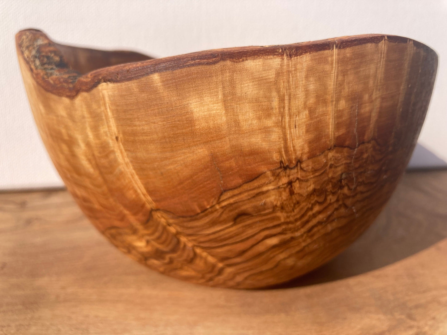 Large Rustic Olive Wood Bowl, Wild Rim With Bark, Eco Friendly, Sustainabley Sourced, Food Safe, Wooden Cereal Bowl, Unique Zero Waste Gift