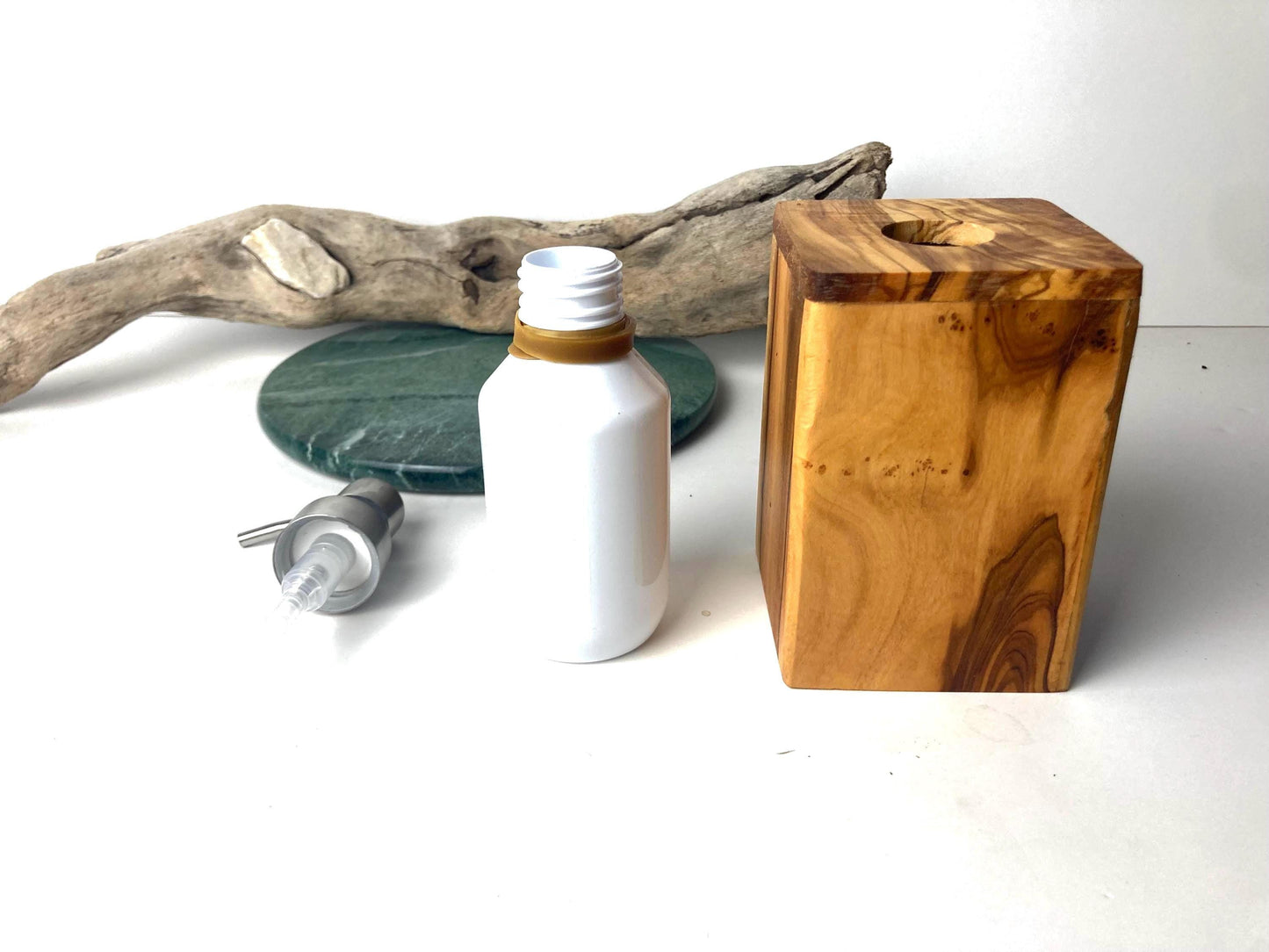 Olive Wood Soap Or Lotion Dispenser, Bathroom Decor, Natural Rustic Gifts, Refillable With Pump, Massage And Spa Decor, Artisan Handcrafted