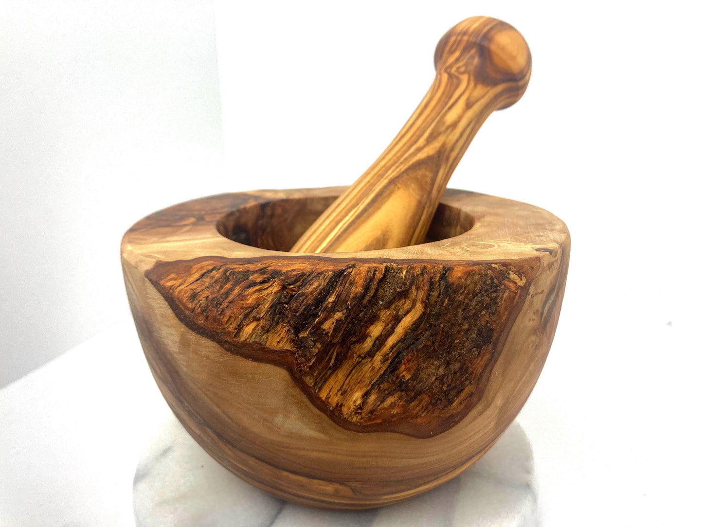 Traditional Olive Wood Mortar And Pestle, Artisan made, Handcrafted, Rustic Gifts, Zero Waste Gifts, Herb Grinder, Kitchen Decor 14cm x 14cm