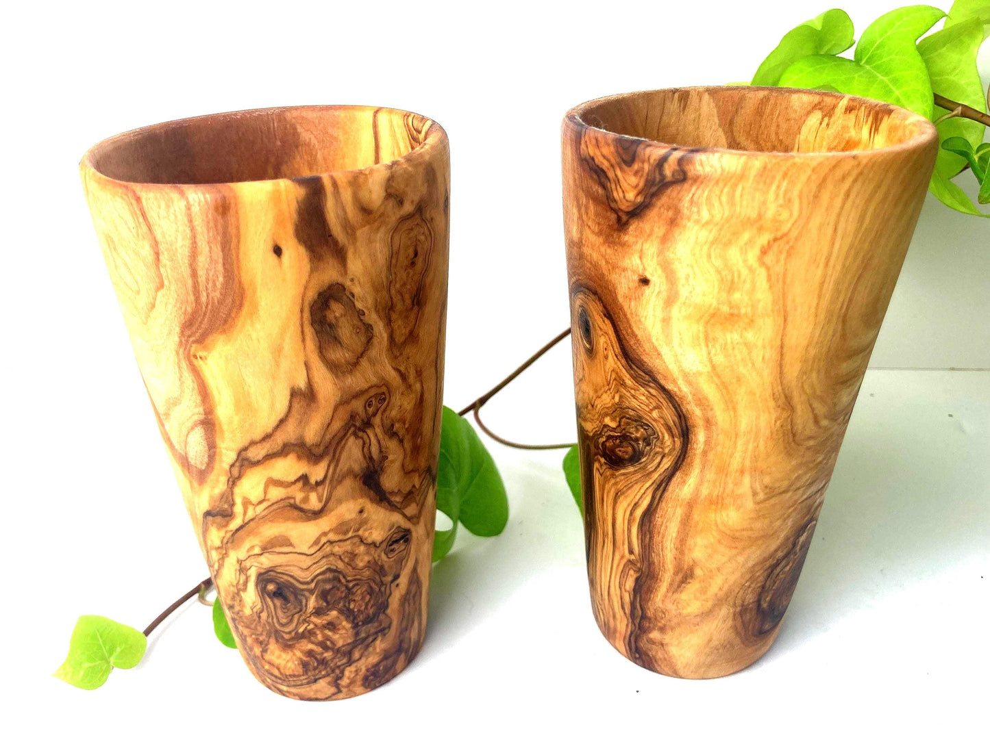 Handmade Olive Wood Drinking Cup, Conical And Barrel Style, Toothbrush Holder, Wood Tumbler, Utensil Holder, Rustic Wooden Terracotta Pot