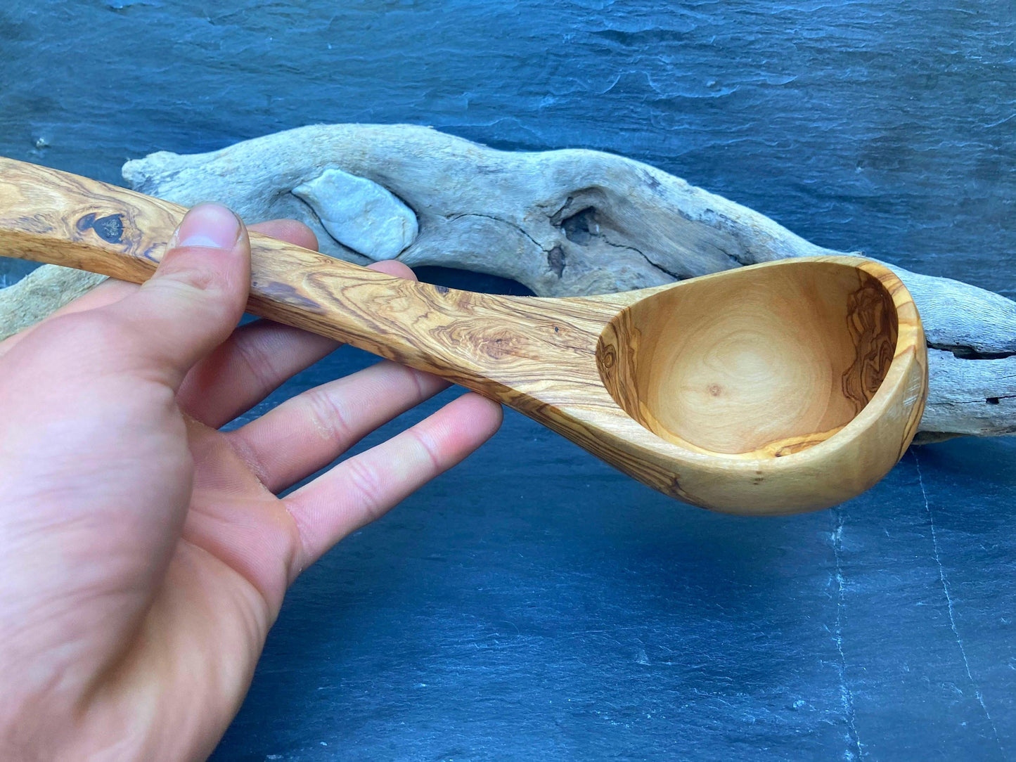 Traditional Olive Wood Ladle, Large Serving Spoon, Rustic Sauna Ladle, Kitchen Utensils, Handemade Soup Spoon, Zero Waste Gifts 30cm