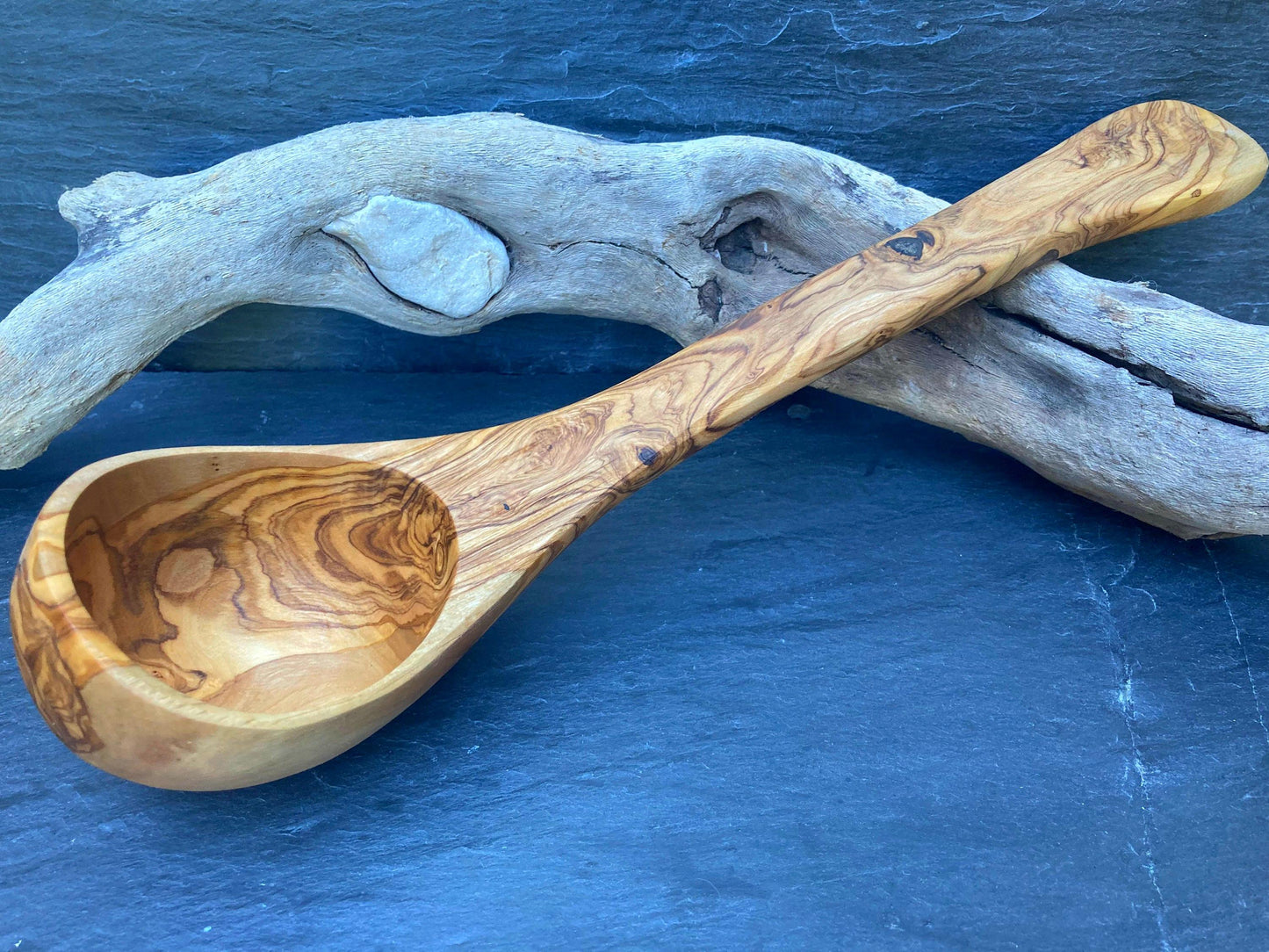 Traditional Olive Wood Ladle, Large Serving Spoon, Rustic Sauna Ladle, Kitchen Utensils, Handemade Soup Spoon, Zero Waste Gifts 30cm