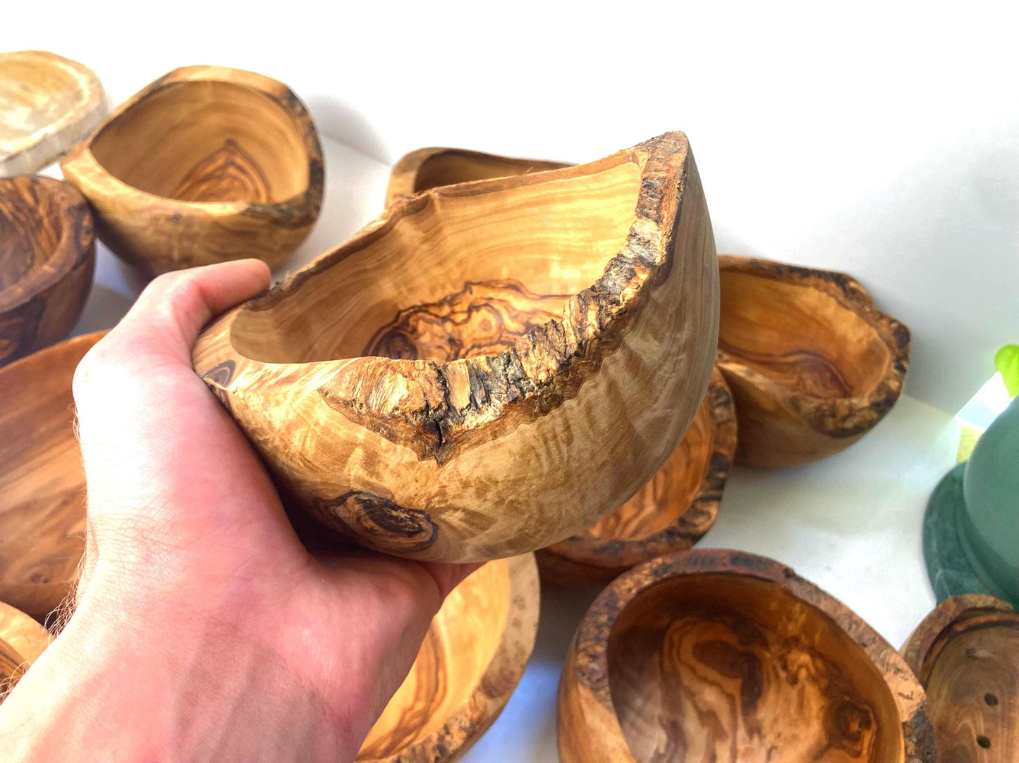 Rustic Olive Wood Cereal Bowl With Spoon, Live Edge With Bark, Food Safe, 14cm