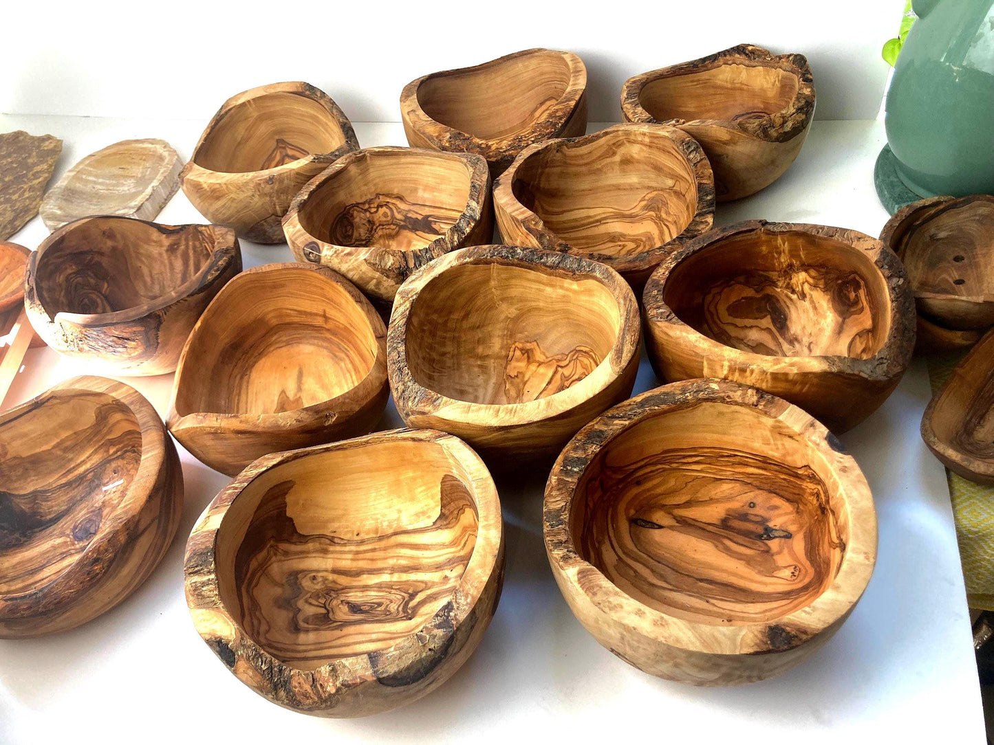 Rustic Olive Wood Cereal Bowl With Spoon, Live Edge With Bark, Food Safe, 14cm