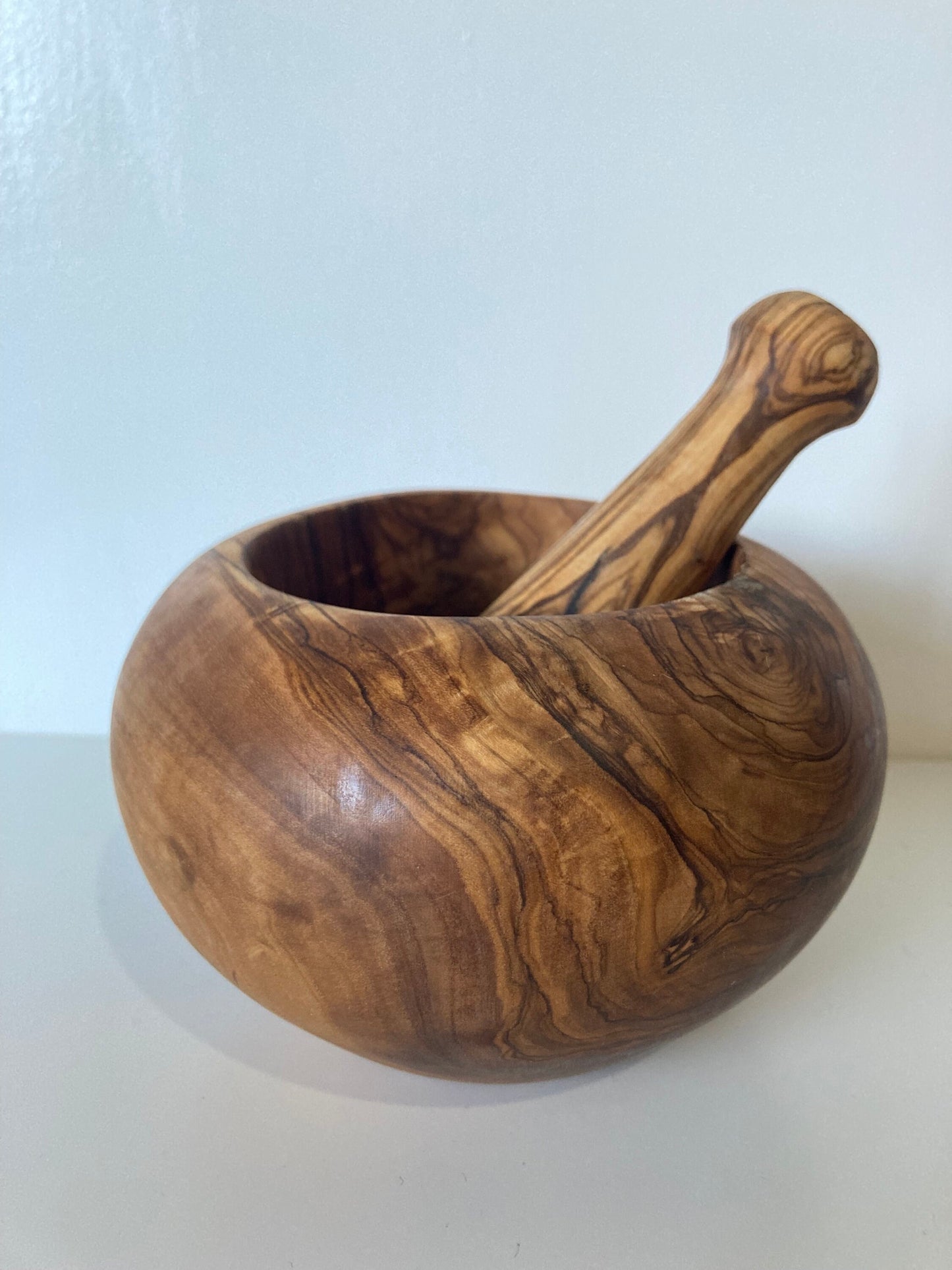 Traditional Olive Wood Mortar And Pestle, Artisan made, Handcrafted, Rustic Gifts, Zero Waste Gifts, Herb Grinder, Kitchen Decor 14cm x 14cm