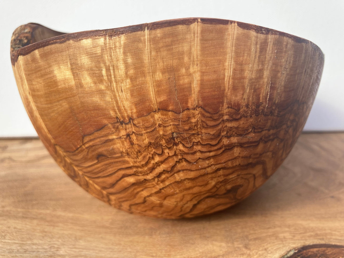Large Rustic Olive Wood Bowl, Wild Rim With Bark, Eco Friendly, Sustainabley Sourced, Food Safe, Wooden Cereal Bowl, Unique Zero Waste Gift