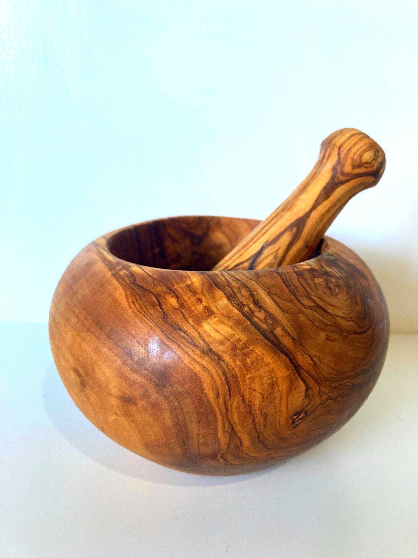 Traditional Olive Wood Mortar And Pestle, Artisan made, Handcrafted, Rustic Gifts, Zero Waste Gifts, Herb Grinder, Kitchen Decor 14cm x 14cm