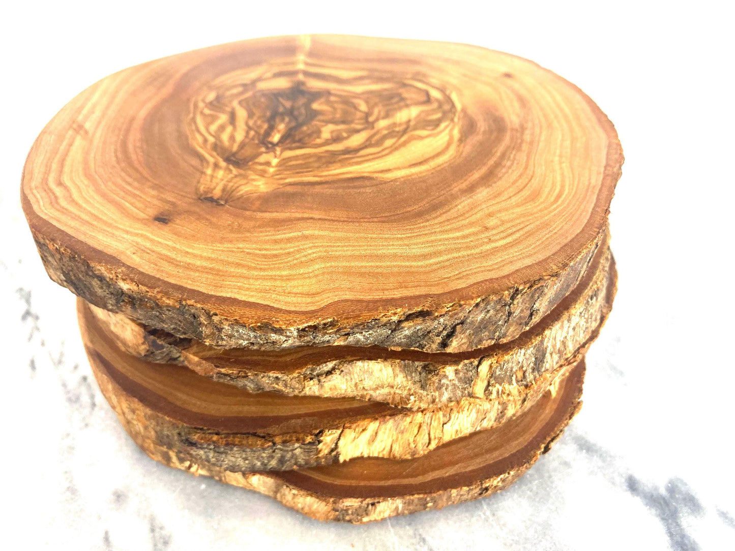 Handmade Olive Wood Coasters: Rustic Live Edge Bar & Table Decor