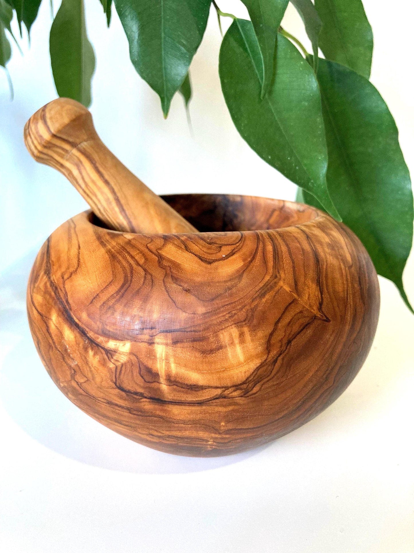 Traditional Olive Wood Mortar And Pestle, Artisan made, Handcrafted, Rustic Gifts, Zero Waste Gifts, Herb Grinder, Kitchen Decor 14cm x 14cm