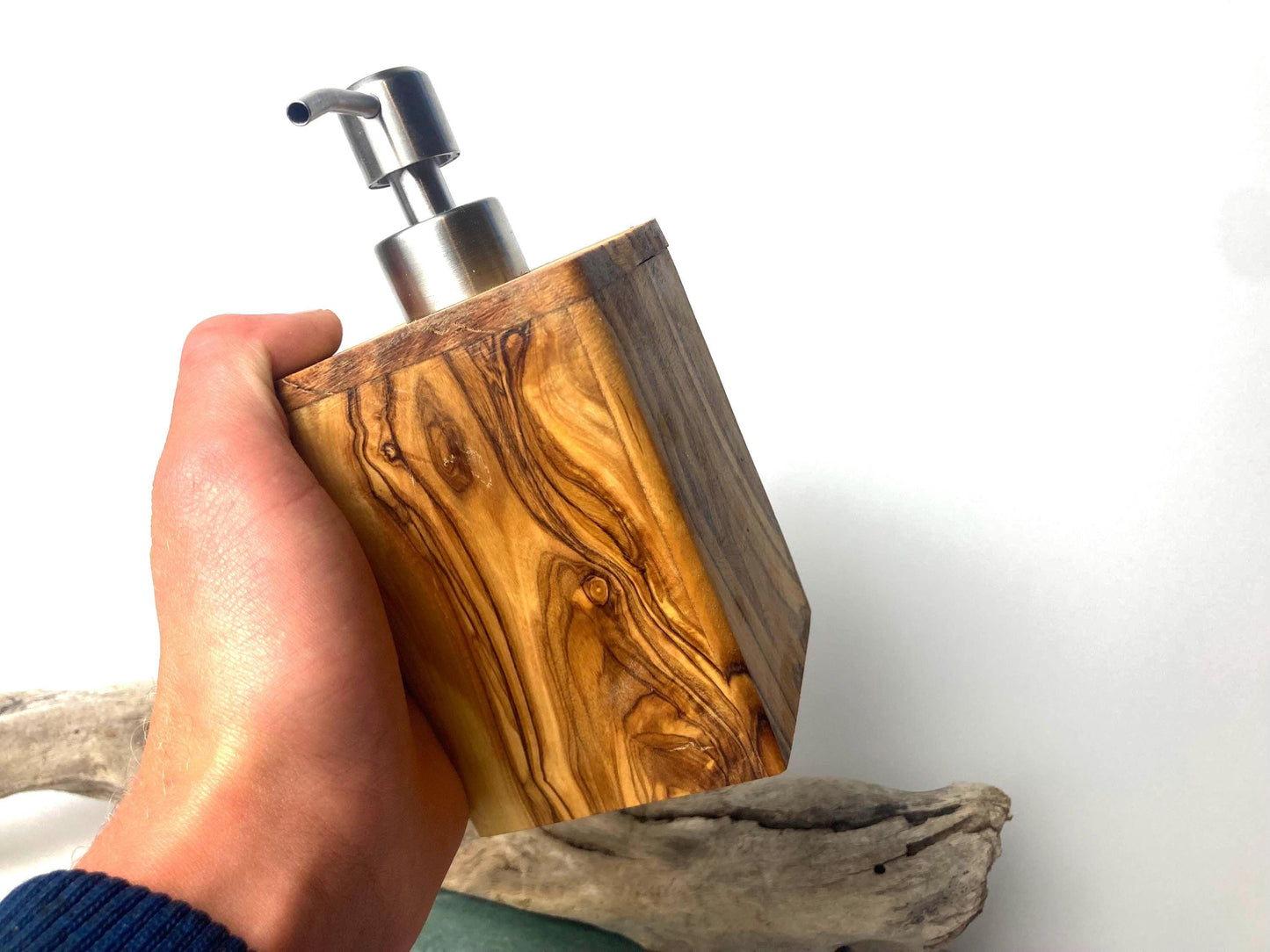 Olive Wood Soap Or Lotion Dispenser, Bathroom Decor, Natural Rustic Gifts, Refillable With Pump, Massage And Spa Decor, Artisan Handcrafted