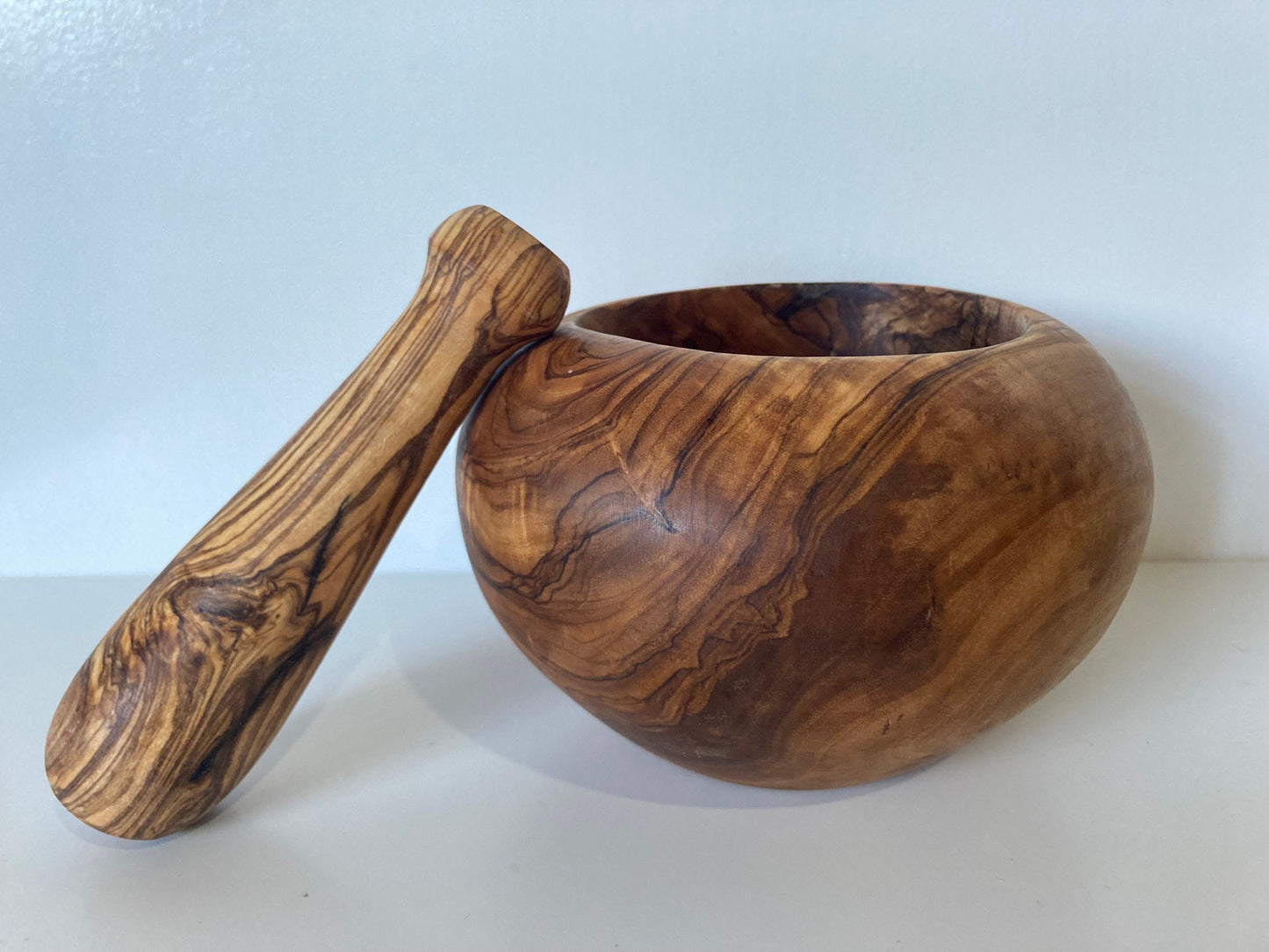 Traditional Olive Wood Mortar And Pestle, Artisan made, Handcrafted, Rustic Gifts, Zero Waste Gifts, Herb Grinder, Kitchen Decor 14cm x 14cm
