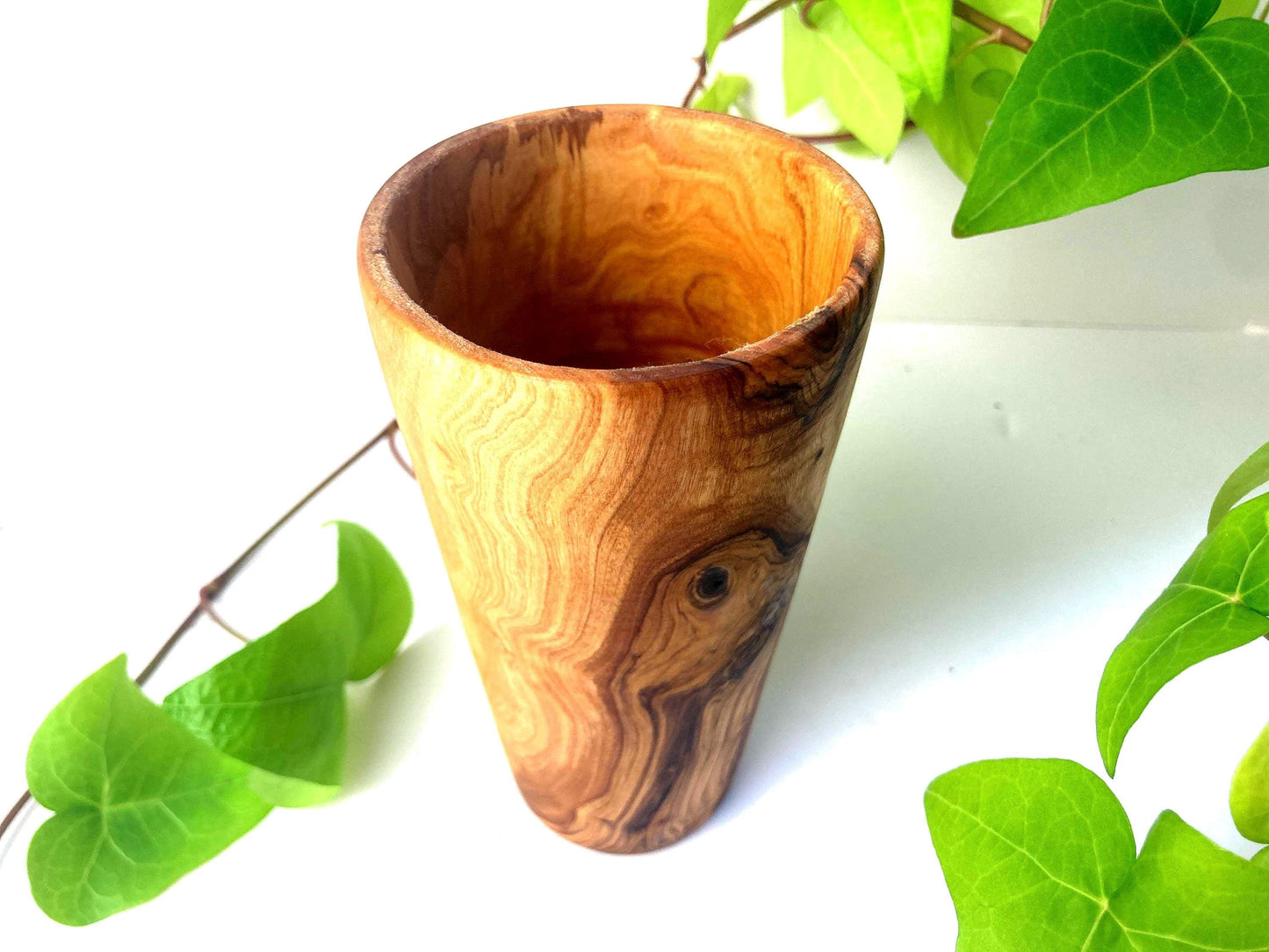 Handmade Olive Wood Drinking Cup, Conical And Barrel Style, Toothbrush Holder, Wood Tumbler, Utensil Holder, Rustic Wooden Terracotta Pot