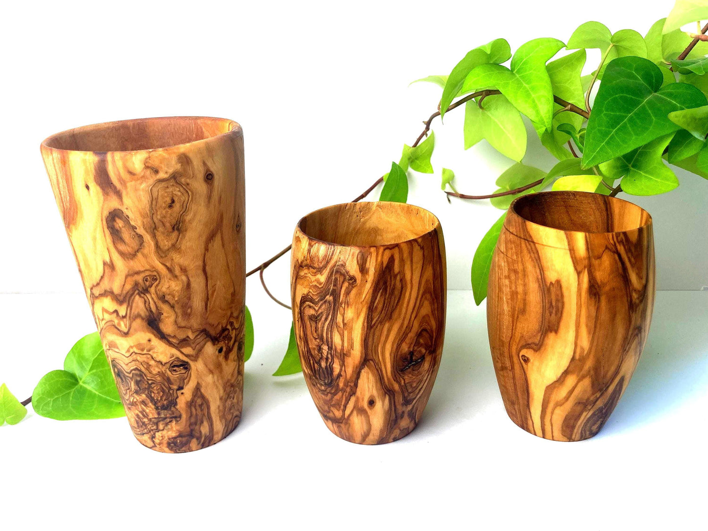 Handmade Olive Wood Drinking Cup, Conical And Barrel Style, Toothbrush Holder, Wood Tumbler, Utensil Holder, Rustic Wooden Terracotta Pot