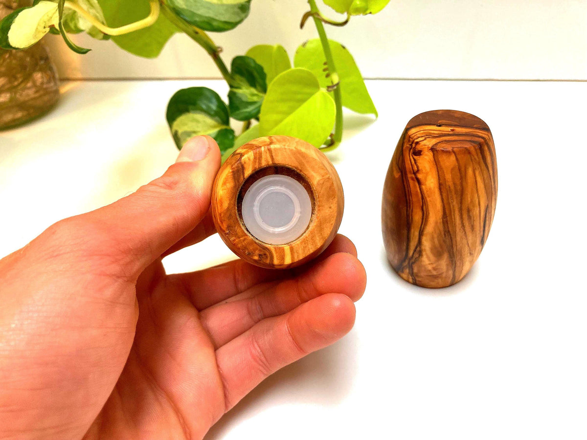 Handmade Olive Wood Salt and Pepper Shakers, Natural Wooden Spice Set, Rustic Kitchen Decor
