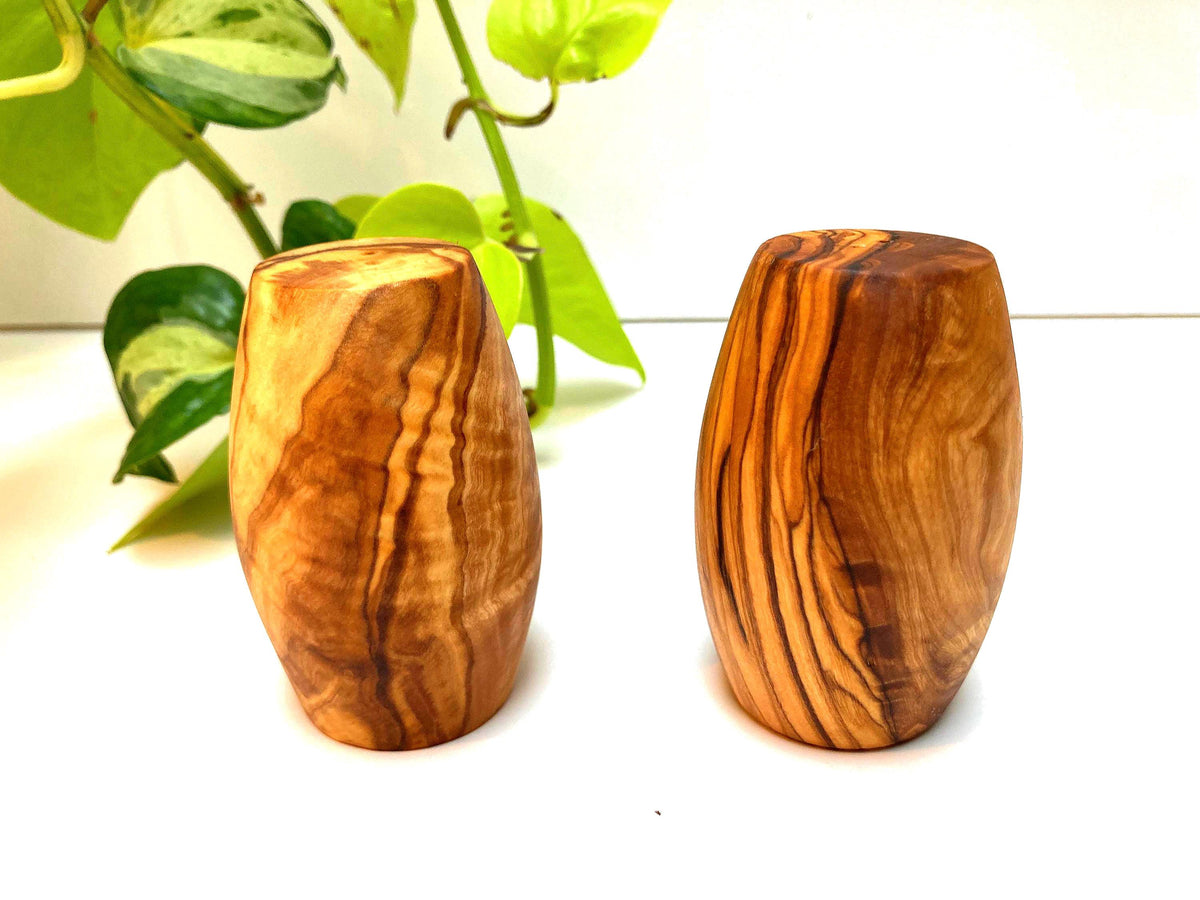 Handmade Olive Wood Salt and Pepper Shakers, Natural Wooden Spice Set, Rustic Kitchen Decor