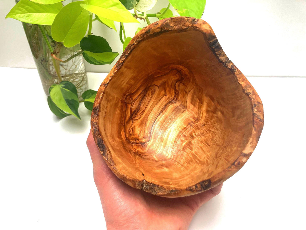 Handmade Olive Wood Bowl With Natural Live Edge, Rustic Decorative Bowl, Gift (17cm)