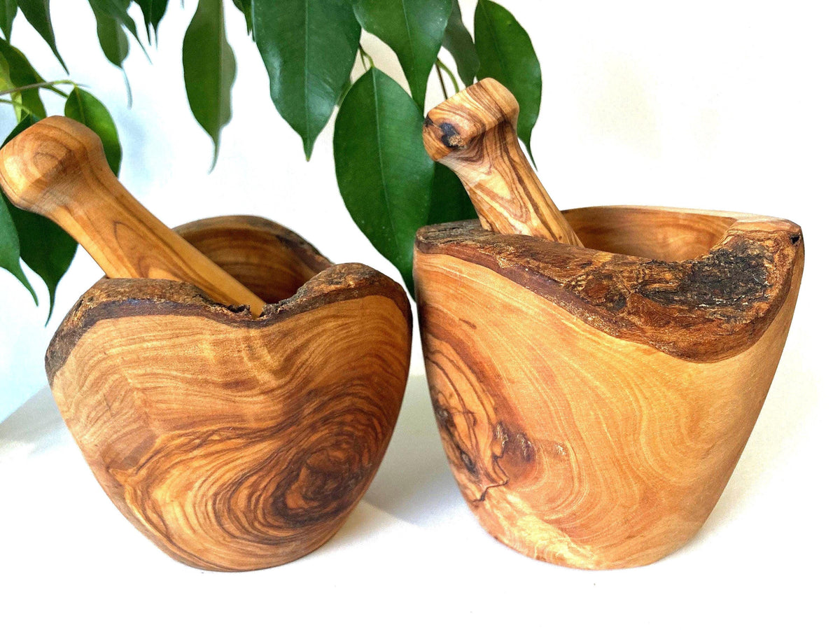 Handcrafted Olive Wood Mortar and Pestle: Rustic Kitchen Herb Grinder (12-14cm)