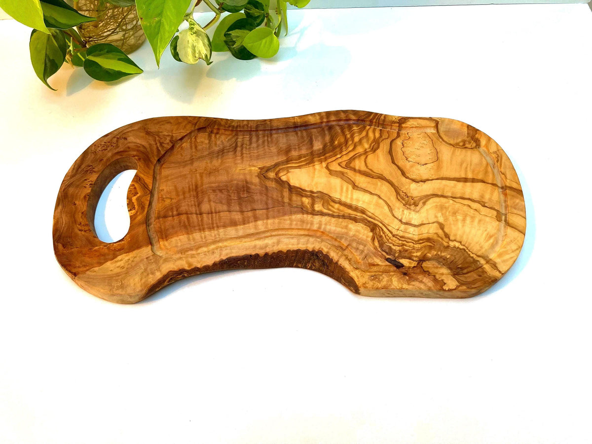 Olive Wood Steak Serving Board with Juice Groove and Handle, Wedding Gift (47cm)