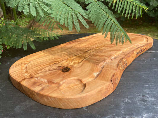 Large Olive Wood Charcuterie Board, Rustic Chopping Board, Wooden Serving Platter, Handmade Cheese Board, Unique Zero Waste Gifts, 46cm