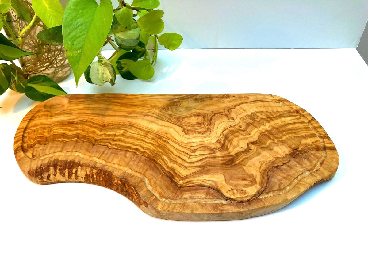 Large Grooved Olive Wood Charcuterie Board, Handmade Cheese Board, Rustic Serving Tray (46cm)