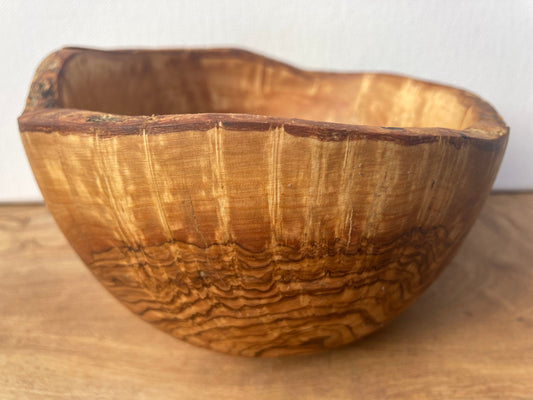 Large Rustic Olive Wood Bowl, Wild Rim With Bark, Eco Friendly, Sustainabley Sourced, Food Safe, Wooden Cereal Bowl, Unique Zero Waste Gift
