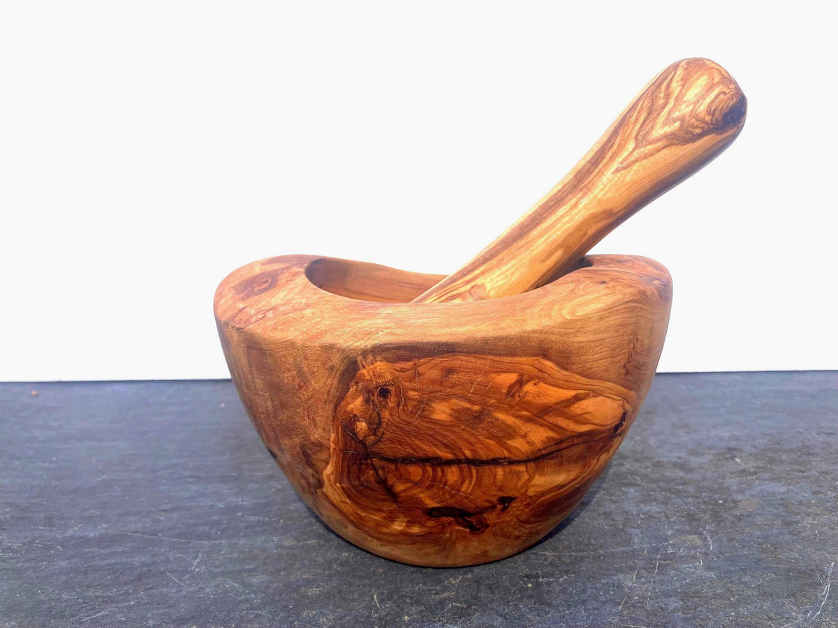 Large Olive Wood Mortar and Pestle, Rustic Herb Grinder, Housewarming Gift (16cm)
