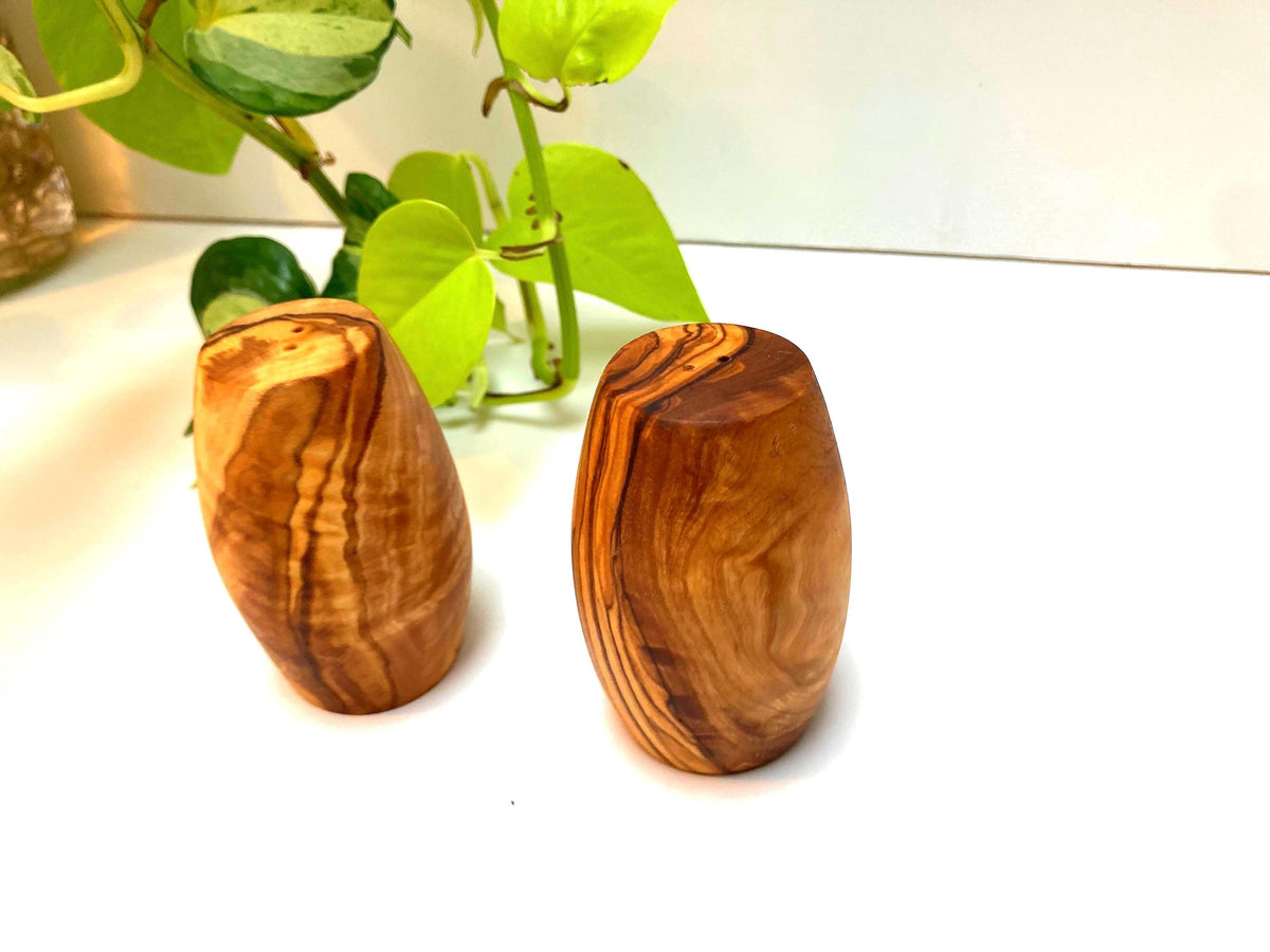 Handmade Olive Wood Salt and Pepper Shakers, Natural Wooden Spice Set, Rustic Kitchen Decor