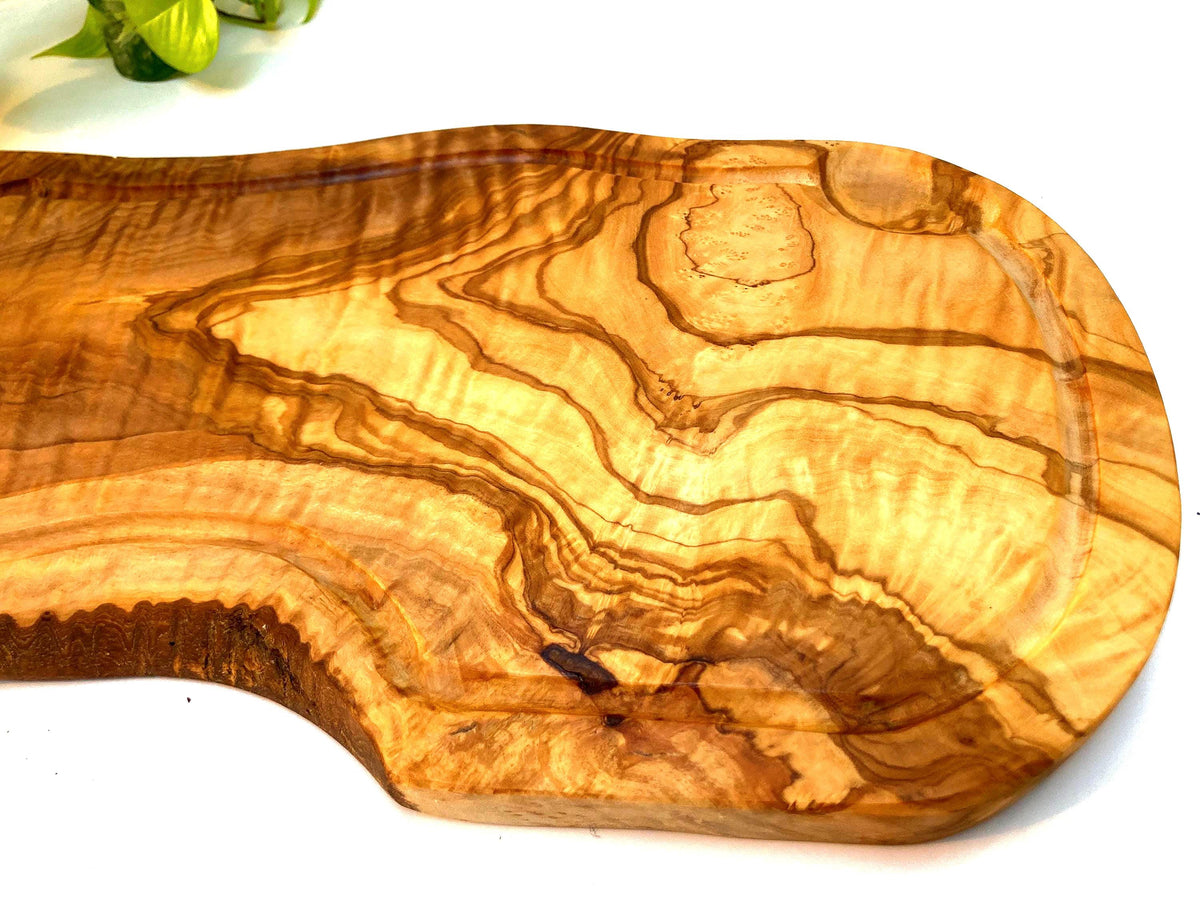 Olive Wood Steak Serving Board with Juice Groove and Handle, Wedding Gift (47cm)