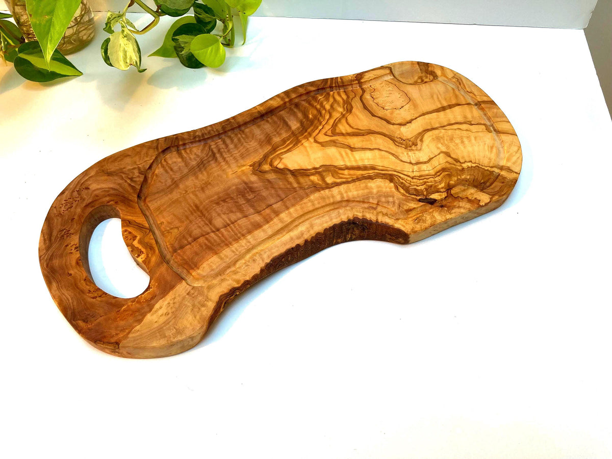 Olive Wood Steak Serving Board with Juice Groove and Handle, Wedding Gift (47cm)