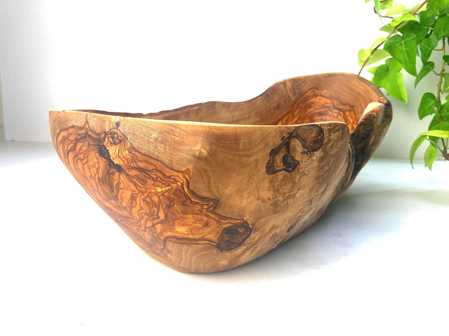 Large Olive Wood Salad Bowl, Live Edge Serving or Fruit Bowl, Handmade Rustic Farmhouse Gift (38cm)