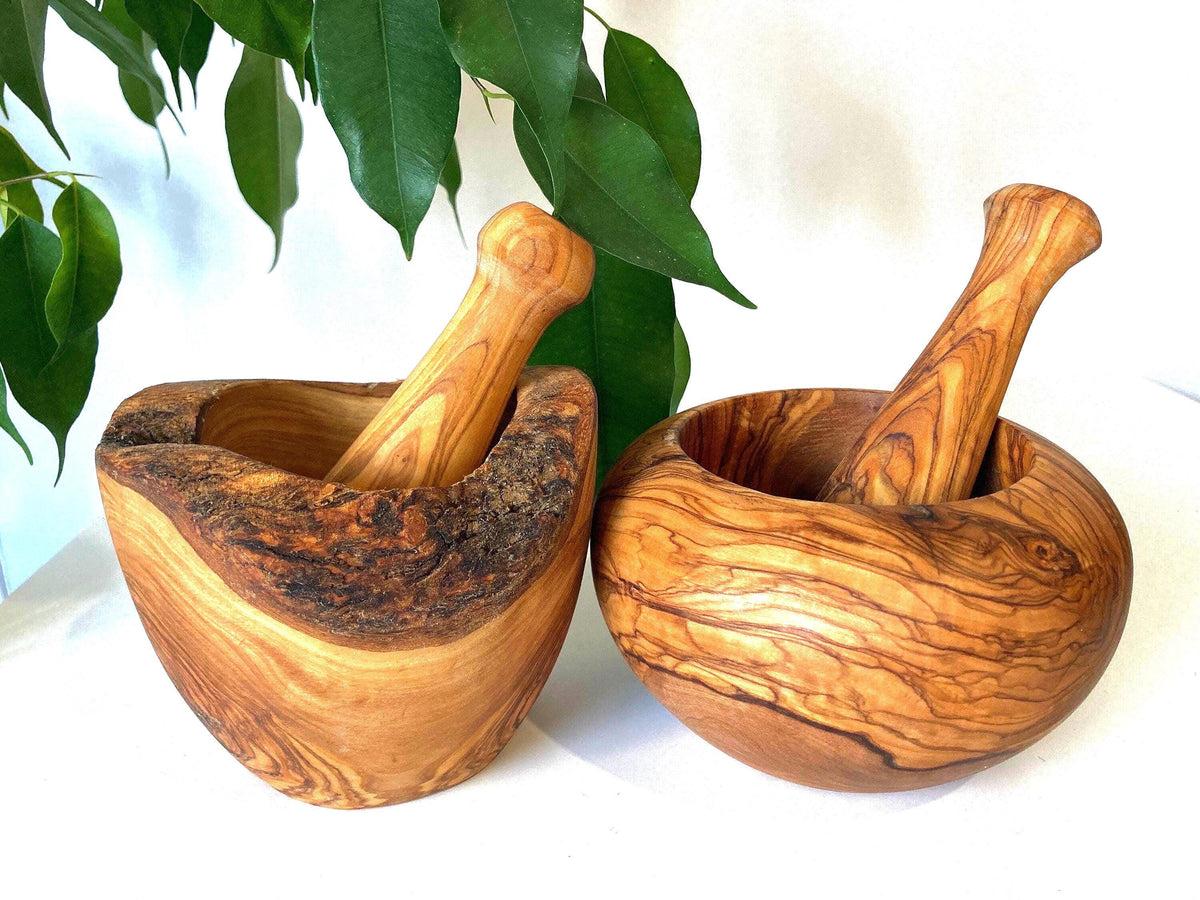 Handcrafted Olive Wood Mortar and Pestle: Rustic Kitchen Herb Grinder (12-14cm)