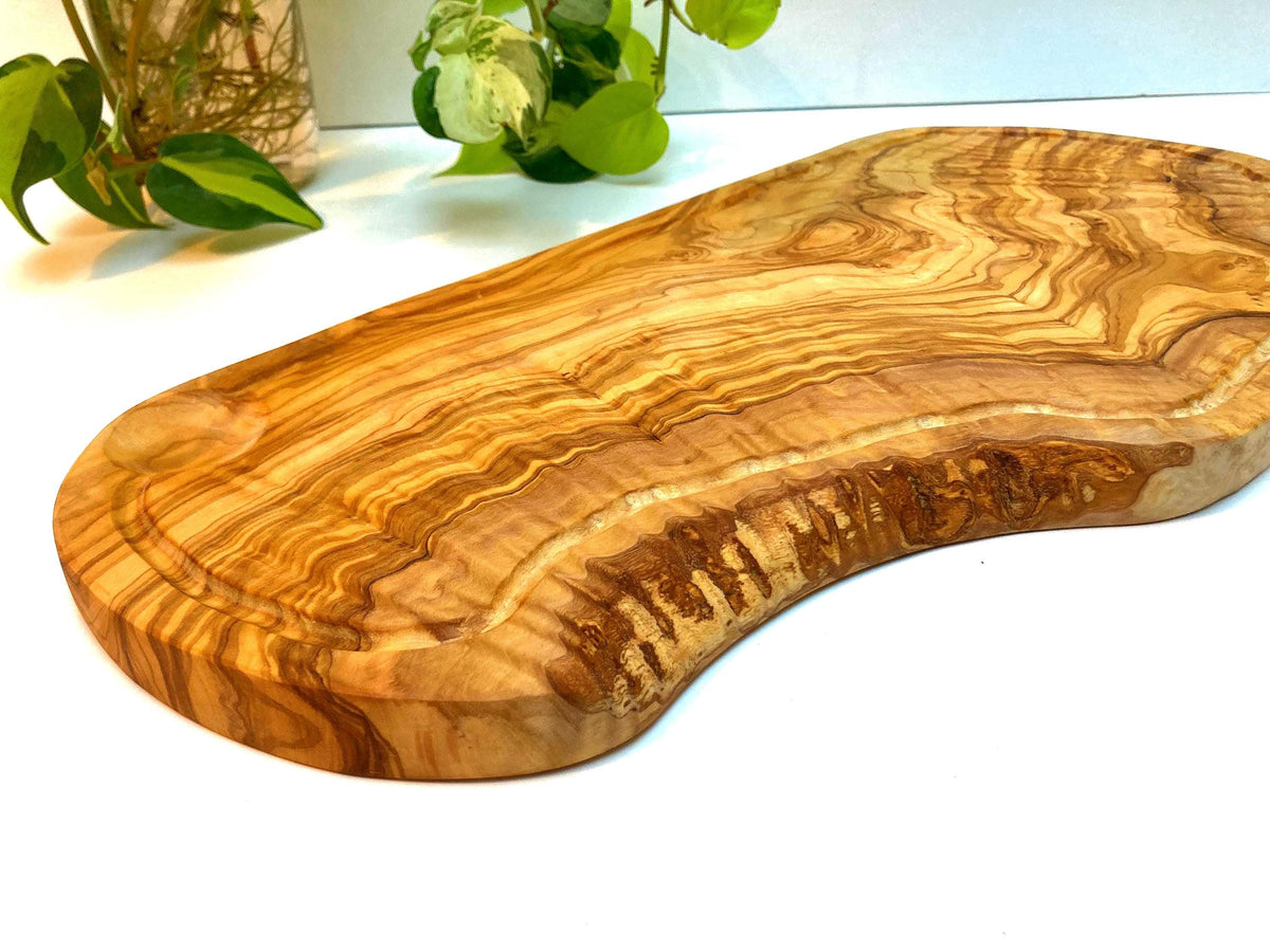 Large Grooved Olive Wood Charcuterie Board, Handmade Cheese Board, Rustic Serving Tray (46cm)