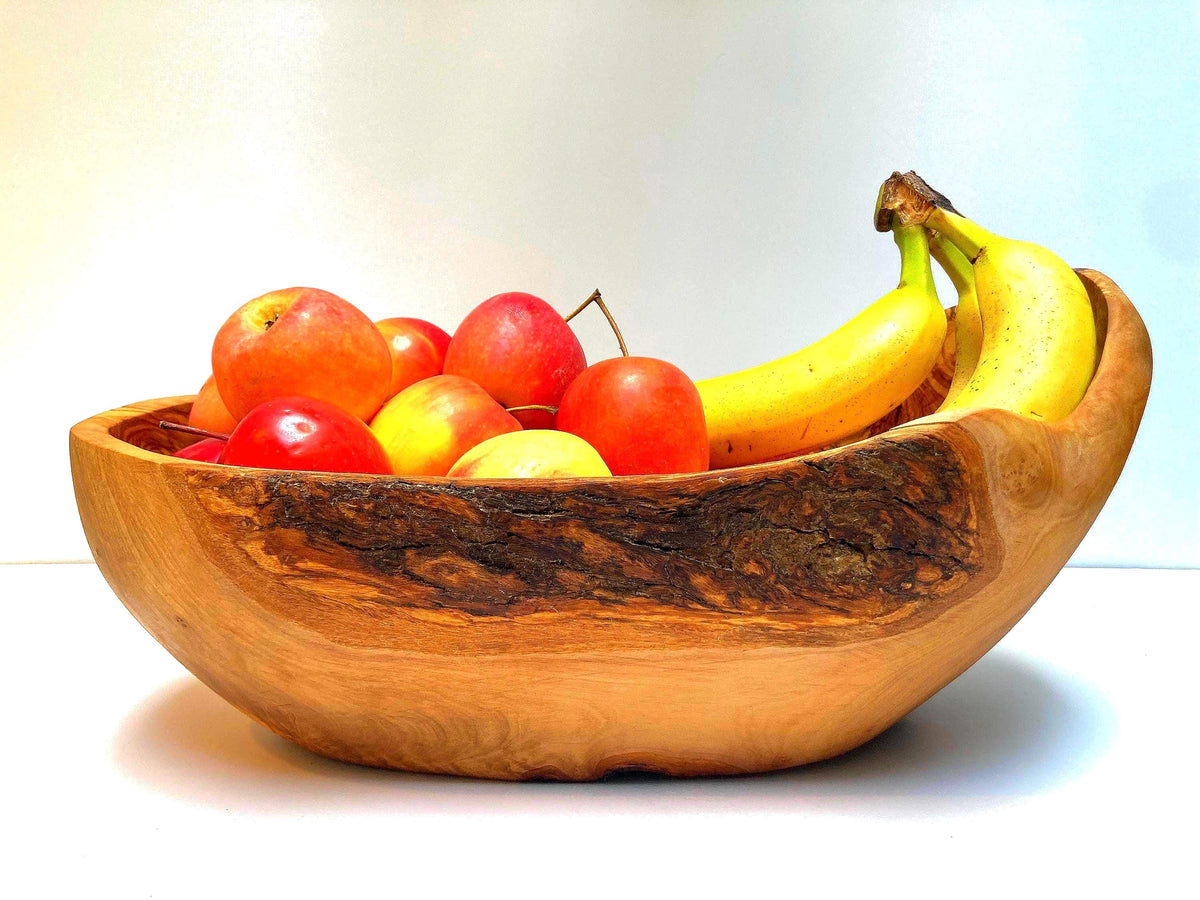Extra Large Olive Wood Fruit Bowl, 37cm Live Edge Handmade Serving Bowl
