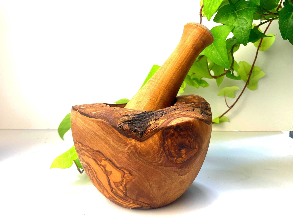 Handcrafted Olive Wood Mortar and Pestle: Rustic Kitchen Herb Grinder (12-14cm)