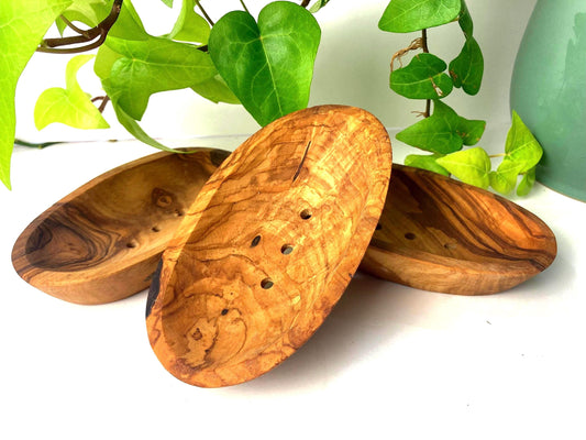 Natural Olive Wood Soap Dishes, Handmade Soap Saver, Oval Wooden Soap Holder, Eco-Friendly Sustainable Bath Accessory, Zero Waste Gift, 12cm