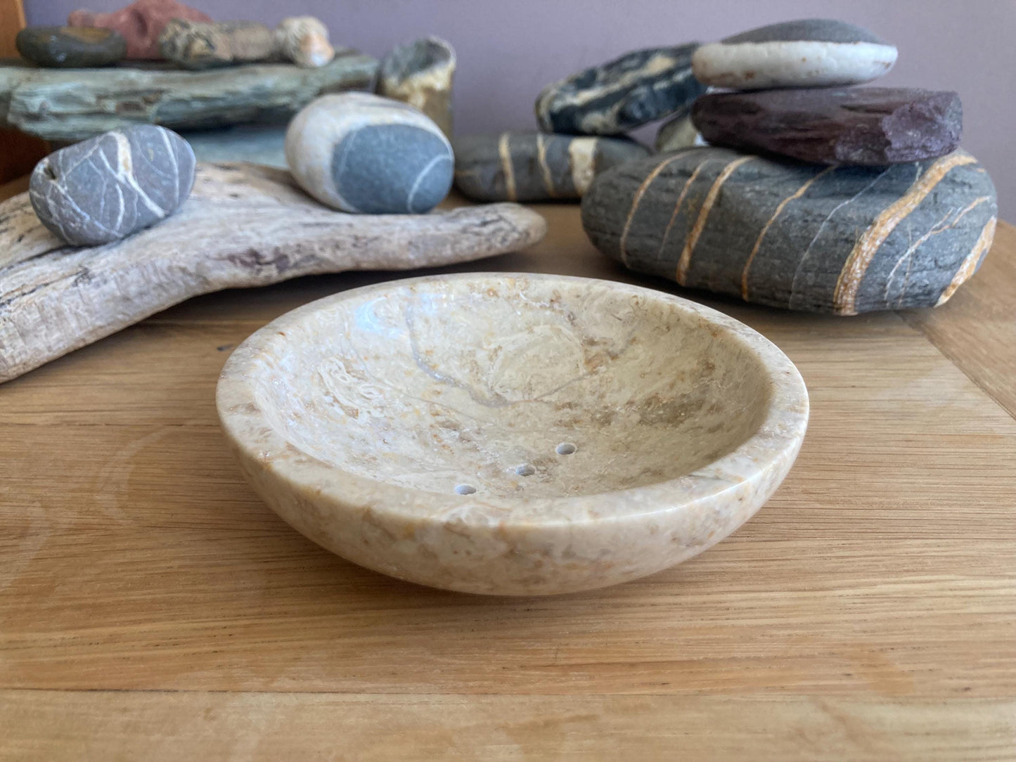 Round Marble Soap Dish, Self-Draining Vanity or Bath Tray, Modern Spa Decor & Gift