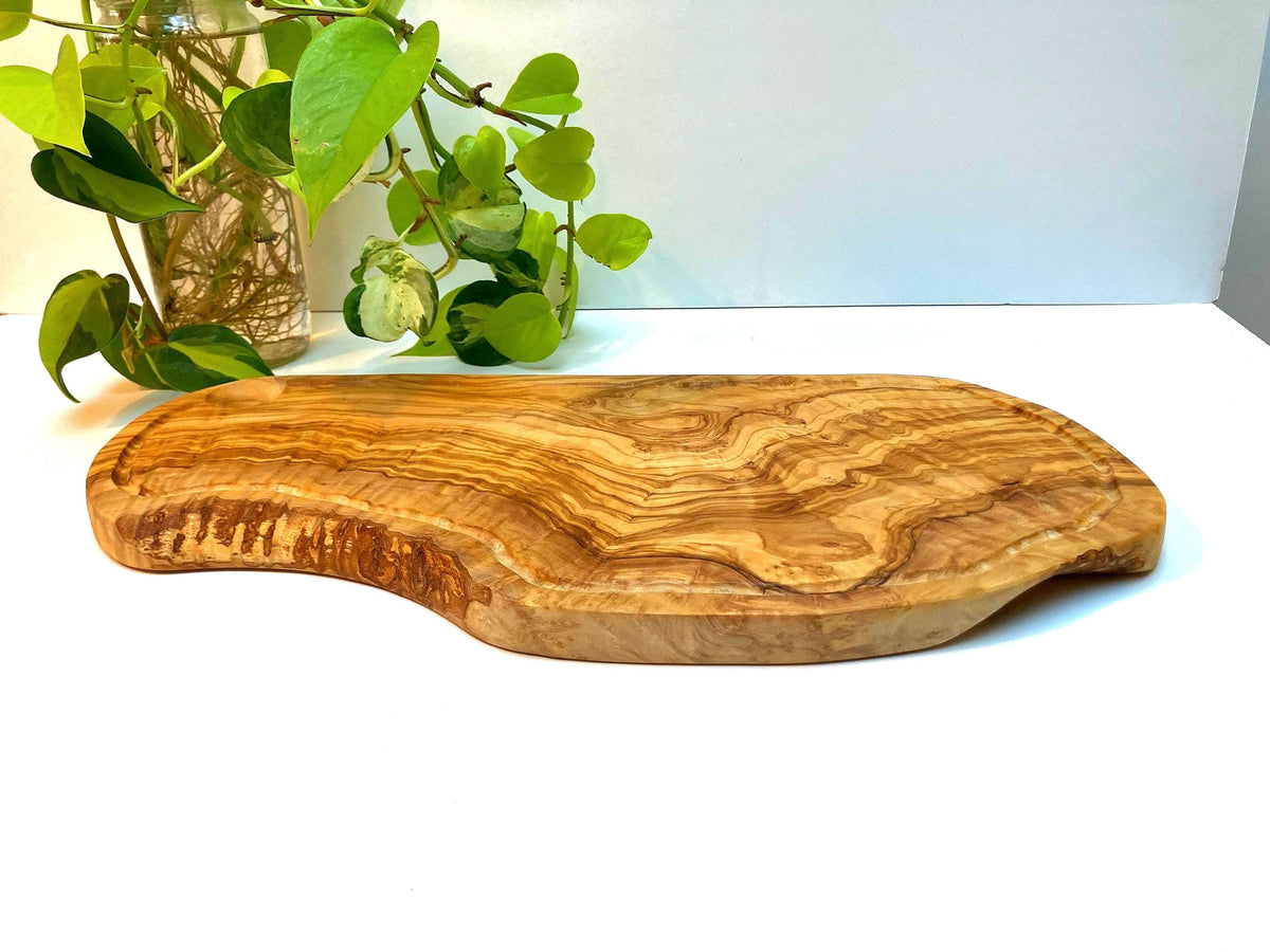 Large Grooved Olive Wood Charcuterie Board, Handmade Cheese Board, Rustic Serving Tray (46cm)