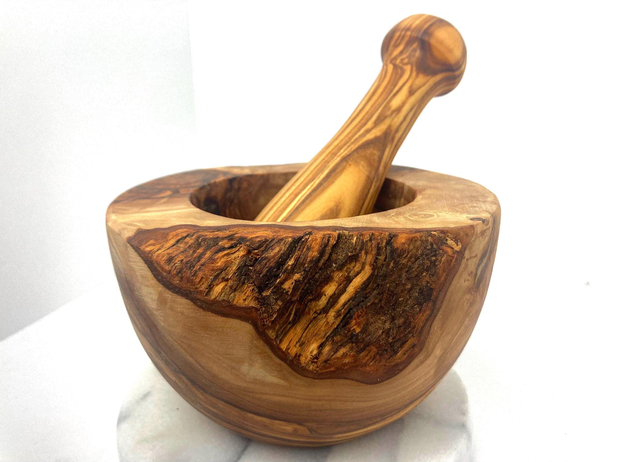 Handcrafted Olive Wood Mortar and Pestle: Rustic Kitchen Herb Grinder (12-14cm)