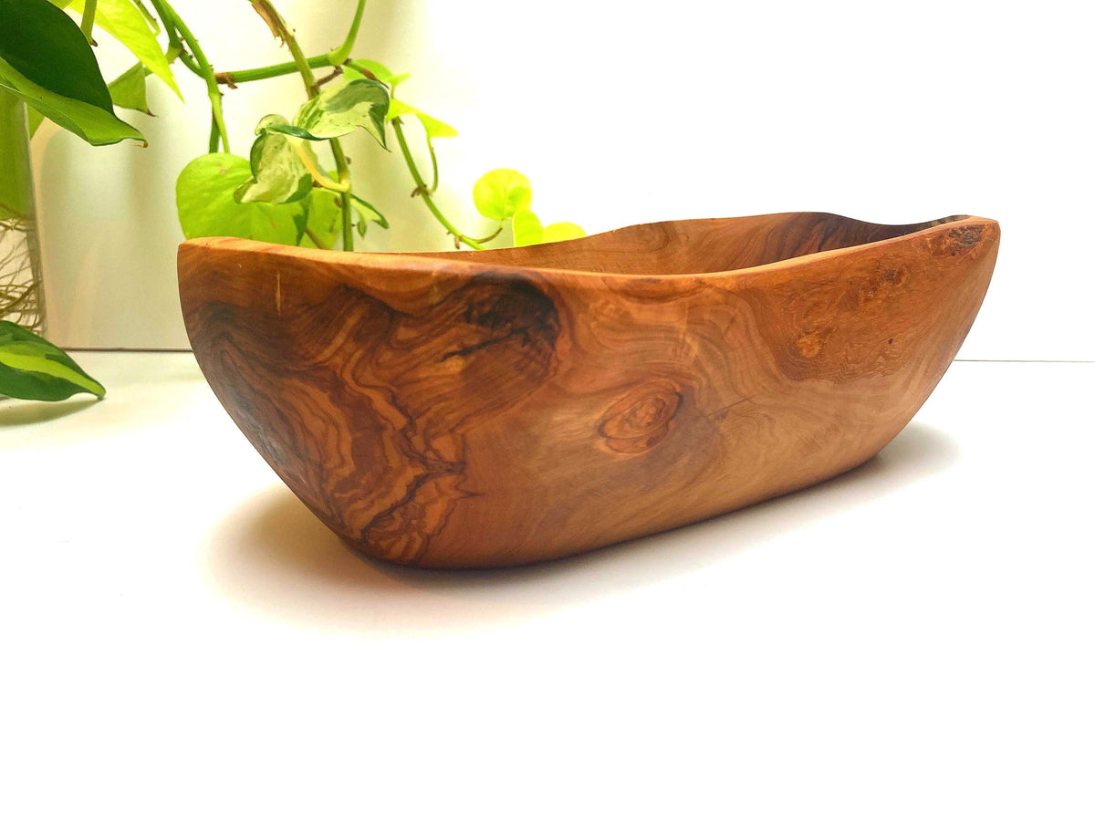 Olive Wood Fruit Bowl: Large Oval Serving Bowl, Rustic Centrepiece, 30cm